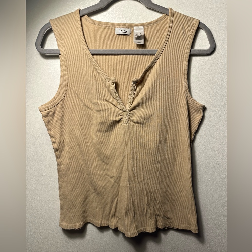 liz & co neutral y2k cotton tank top XL cottagecore coastal cowgirl beachy Boho